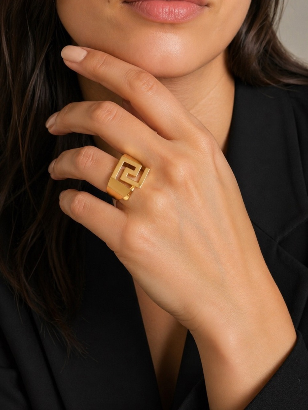 Versace Gold Greek Key Spiral Ring